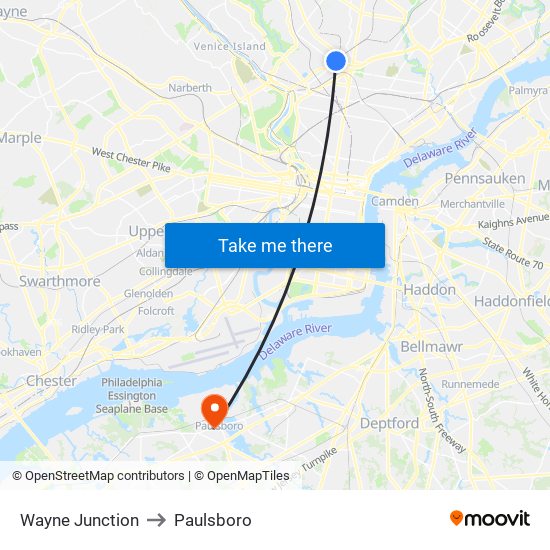 Wayne Junction to Paulsboro map