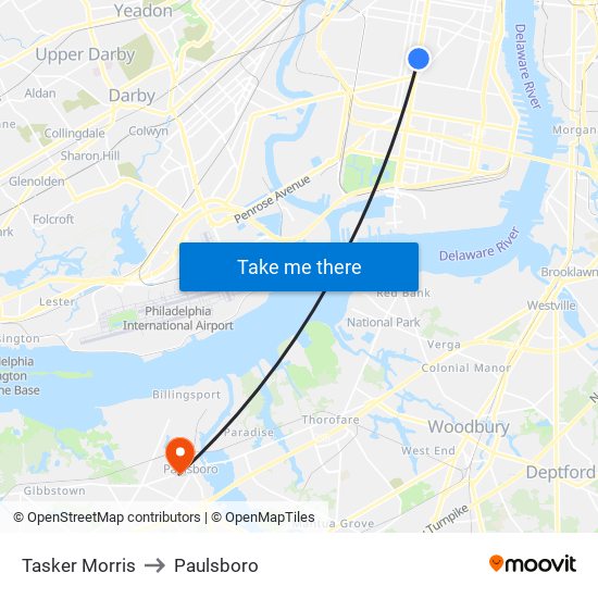 Tasker Morris to Paulsboro map