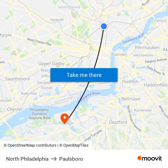 North Philadelphia to Paulsboro map
