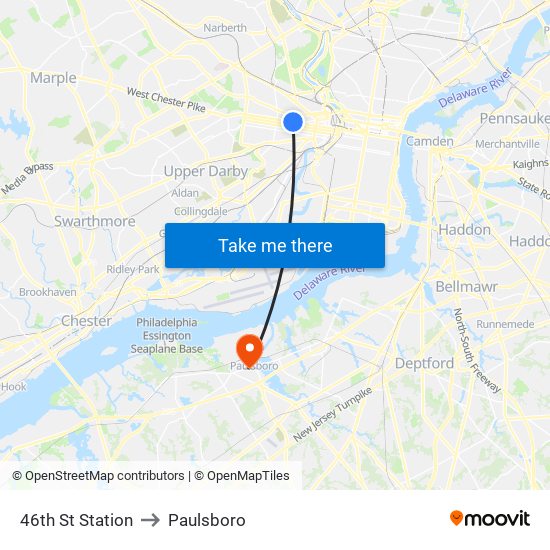 46th St Station to Paulsboro map