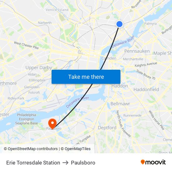 Erie Torresdale Station to Paulsboro map