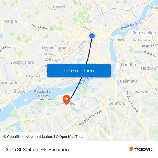 30th St Station to Paulsboro map