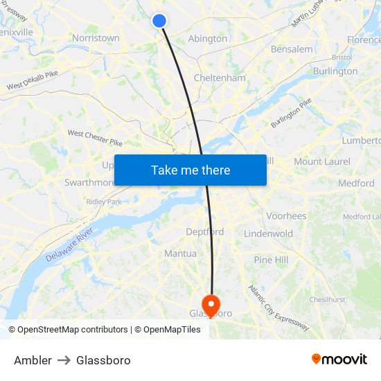 Ambler to Glassboro map