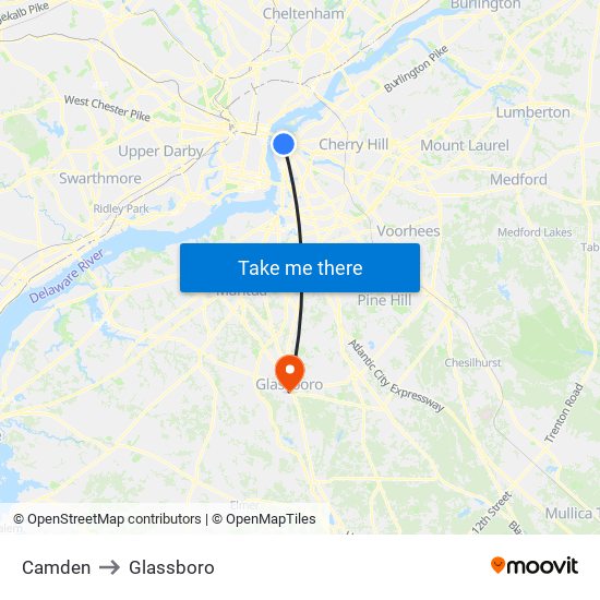 Camden to Glassboro map
