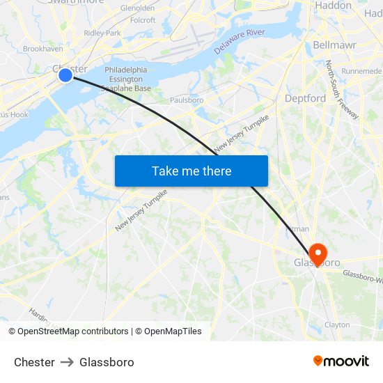 Chester to Glassboro map