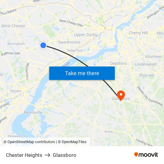 Chester Heights to Glassboro map