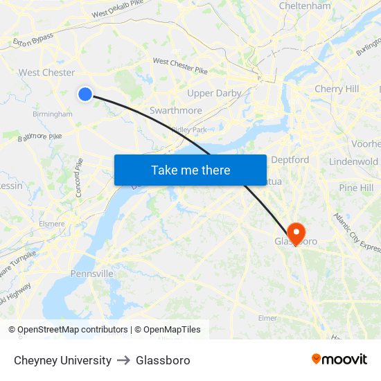 Cheyney University to Glassboro map