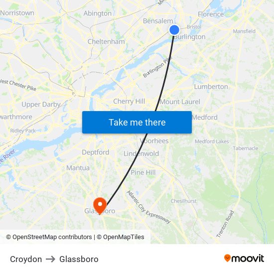 Croydon to Glassboro map