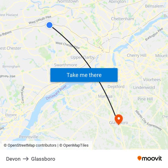 Devon to Glassboro map