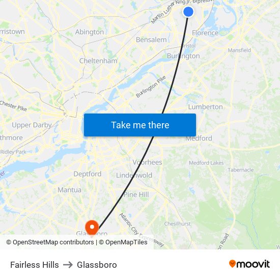 Fairless Hills to Glassboro map