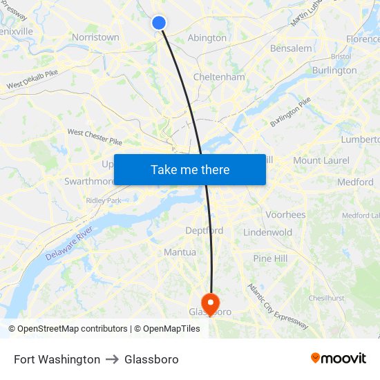 Fort Washington to Glassboro map