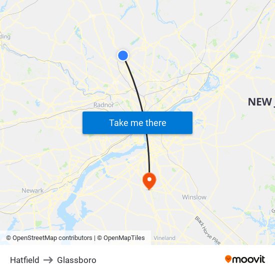 Hatfield to Glassboro map