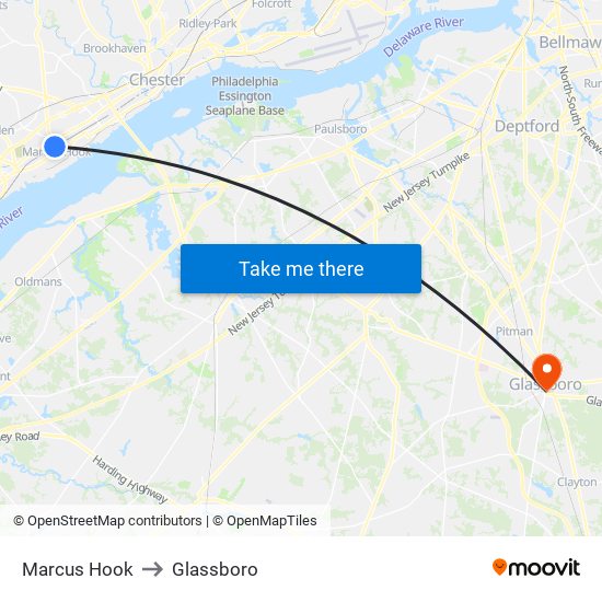 Marcus Hook to Glassboro map