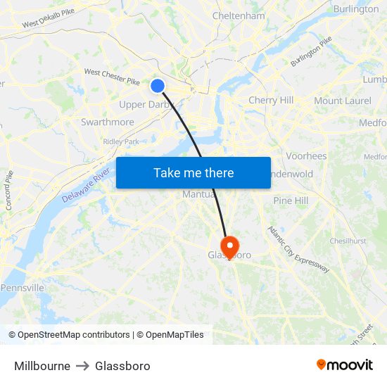 Millbourne to Glassboro map