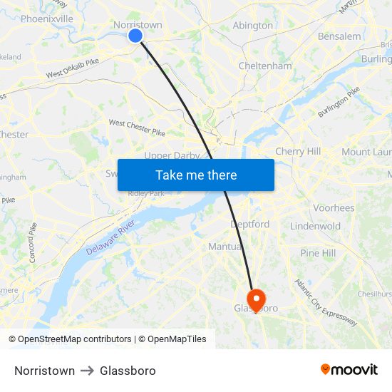 Norristown to Glassboro map