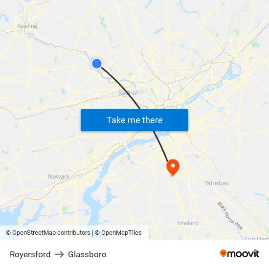 Royersford to Glassboro map