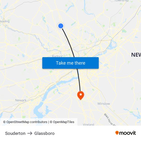 Souderton to Glassboro map
