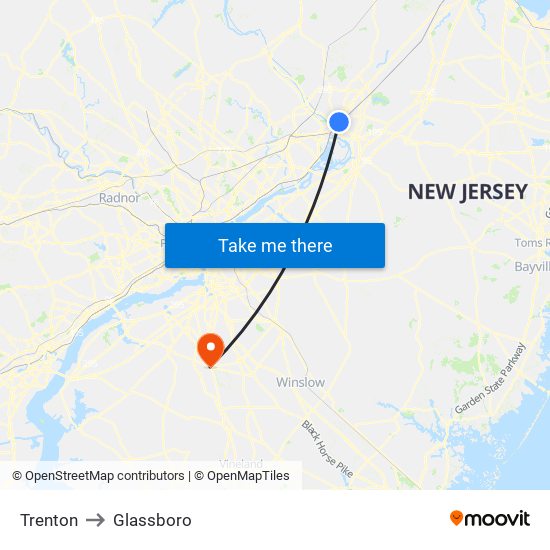 Trenton to Glassboro map