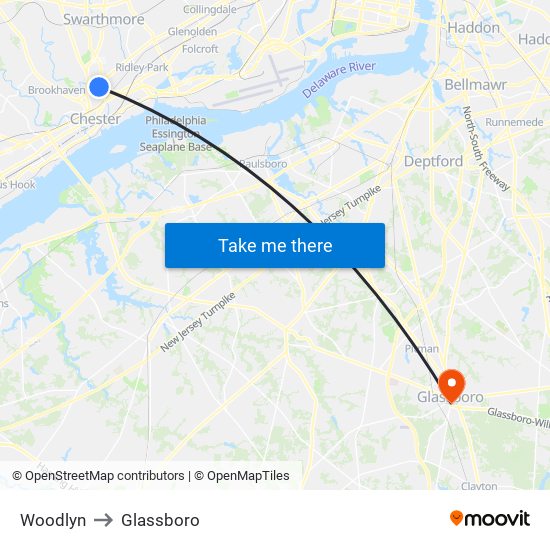Woodlyn to Glassboro map