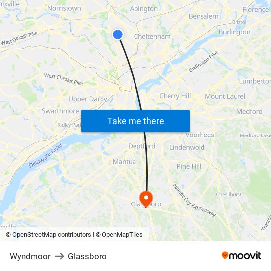Wyndmoor to Glassboro map