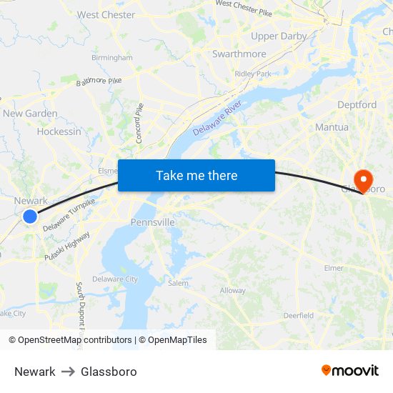 Newark to Glassboro map