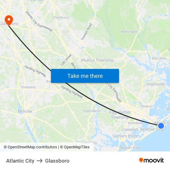 Atlantic City to Glassboro map