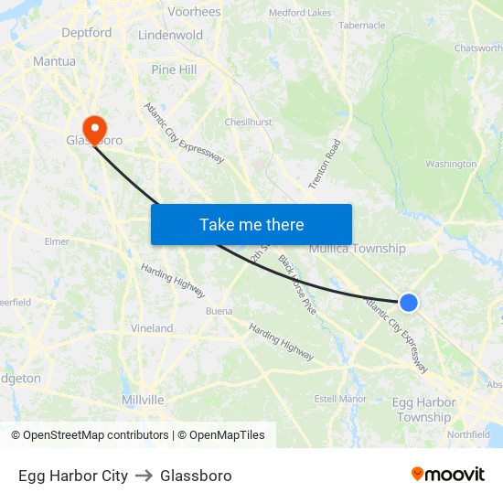 Egg Harbor City to Glassboro map