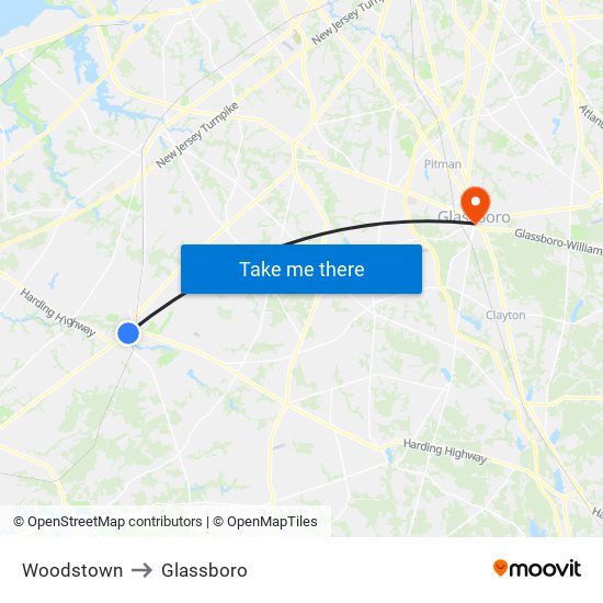 Woodstown to Glassboro map