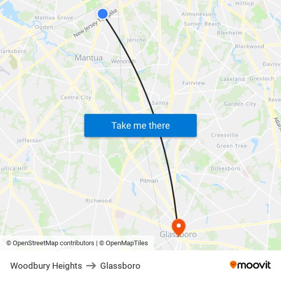 Woodbury Heights to Glassboro map