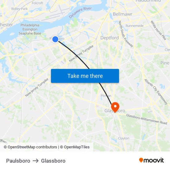 Paulsboro to Glassboro map