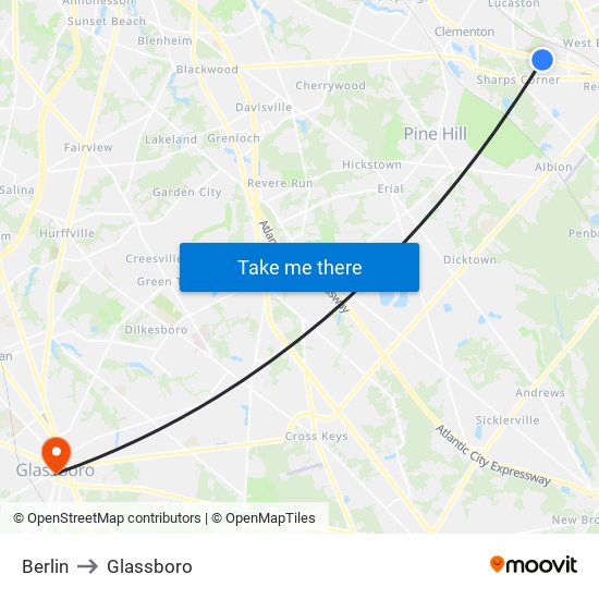 Berlin to Glassboro map