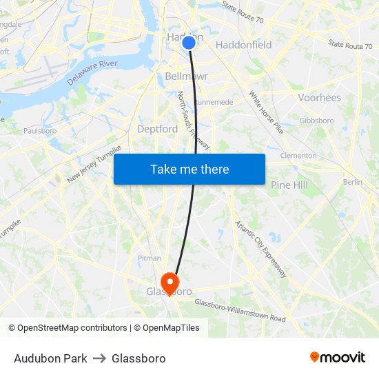 Audubon Park to Glassboro map