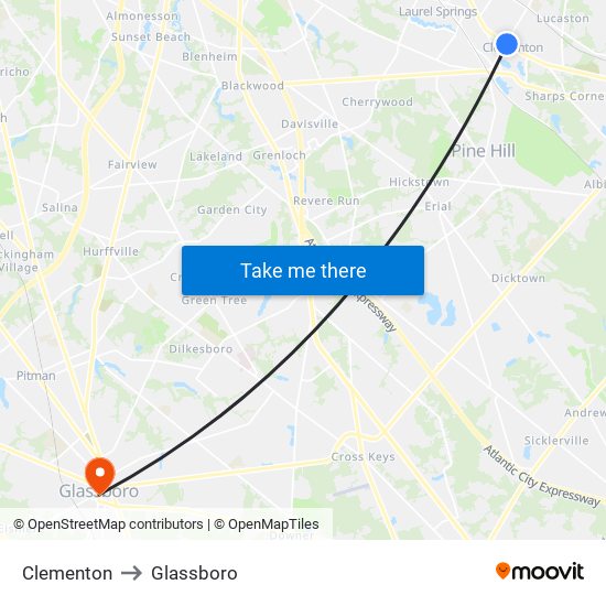 Clementon to Glassboro map