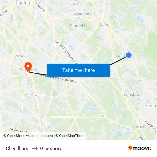 Chesilhurst to Glassboro map