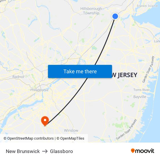 New Brunswick to Glassboro map