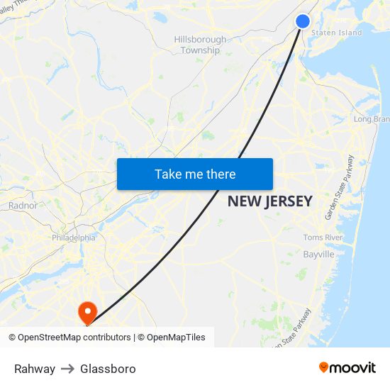 Rahway to Glassboro map