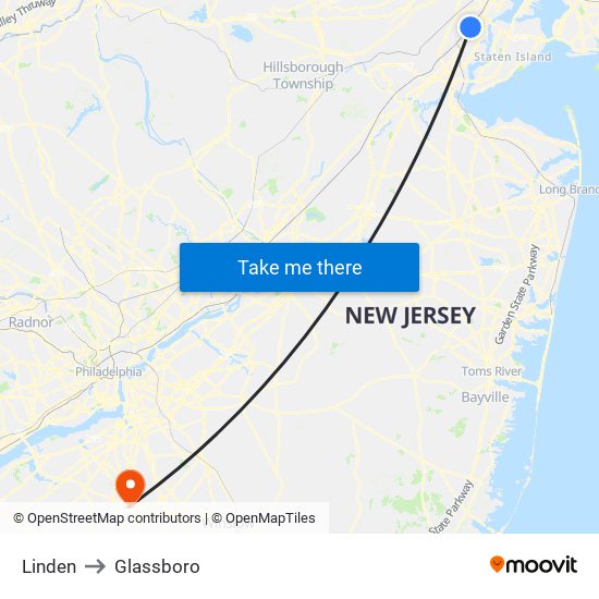 Linden to Glassboro map