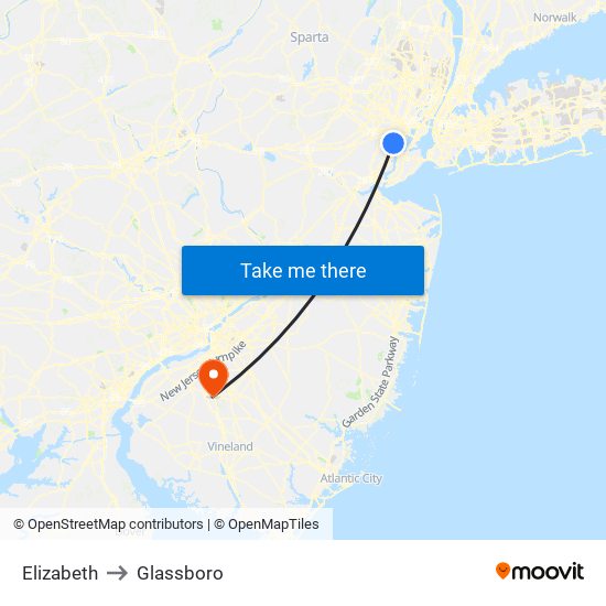 Elizabeth to Glassboro map