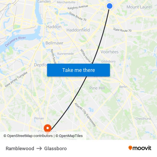 Ramblewood to Glassboro map