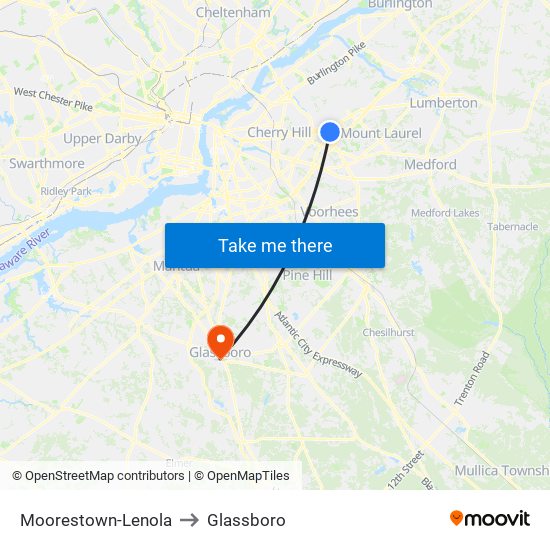 Moorestown-Lenola to Glassboro map
