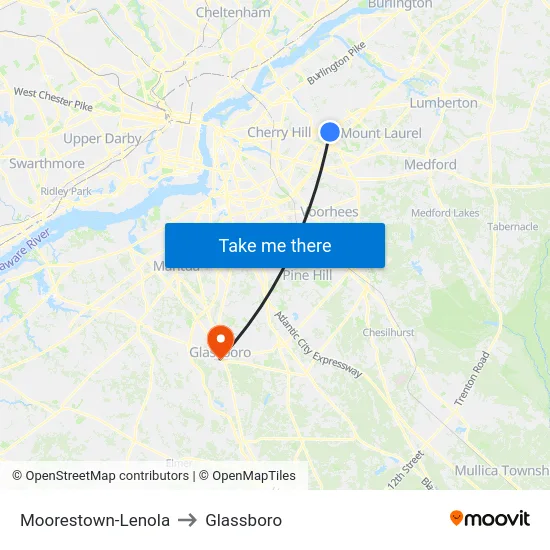 Moorestown-Lenola to Glassboro map