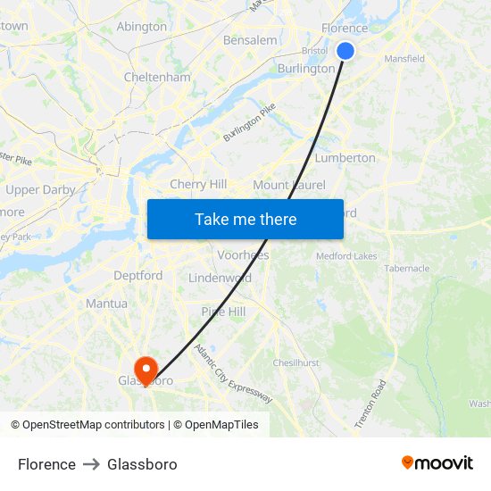 Florence to Glassboro map