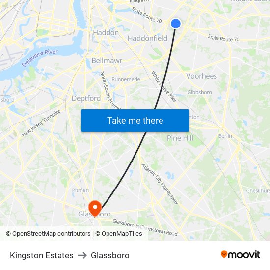 Kingston Estates to Glassboro map