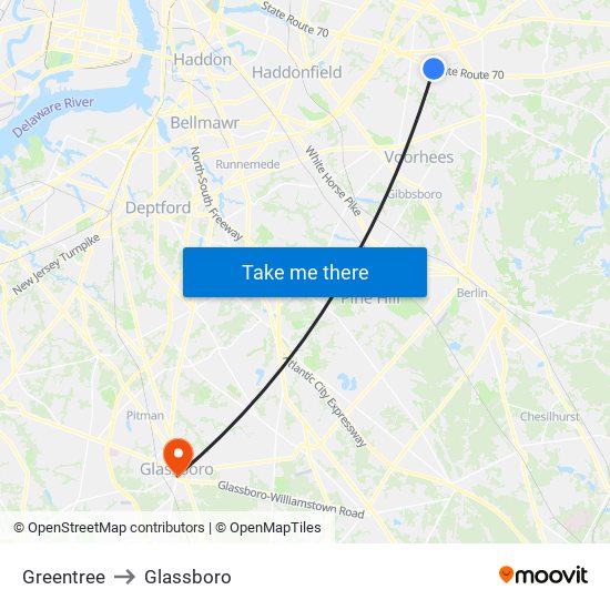 Greentree to Glassboro map