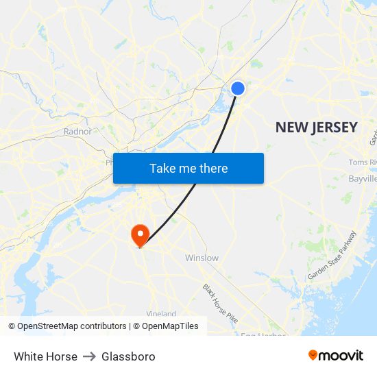 White Horse to Glassboro map