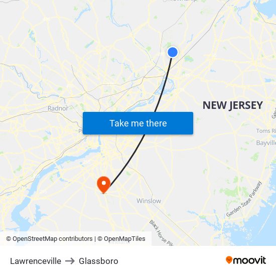 Lawrenceville to Glassboro map