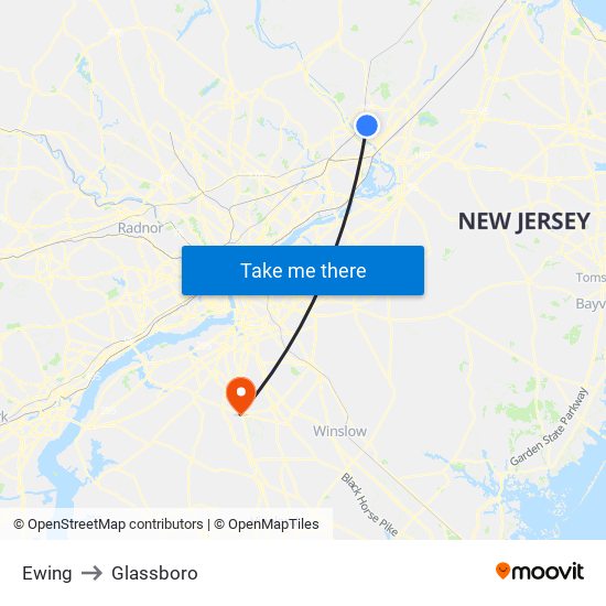 Ewing to Glassboro map