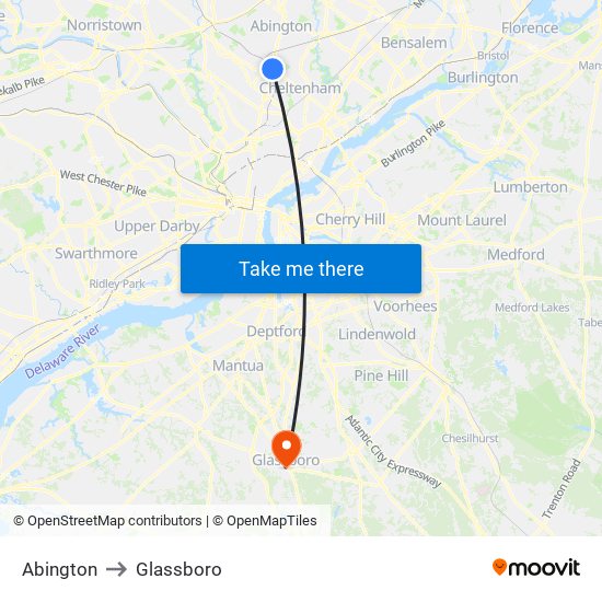Abington to Glassboro map