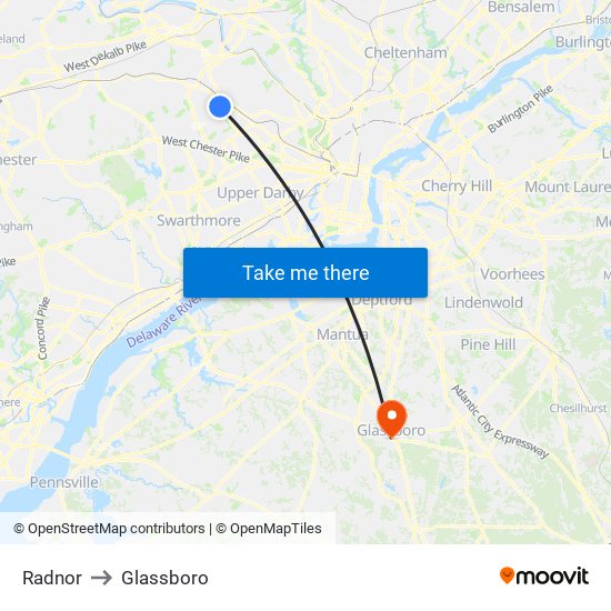 Radnor to Glassboro map