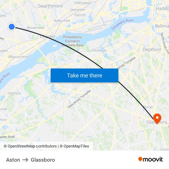 Aston to Glassboro map